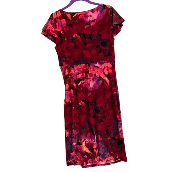 Lauren Ralph Lauren Red Floral Dress Ruched Size Medium - Picture 4 of 9